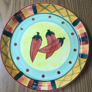 Hot Peppers Plate/Bowl by Emerald ~ Yellow, Green, Red 10.5" Handpainted Festive